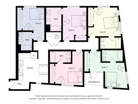 Floor plan for 1 bed, 1 bath